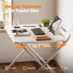 Huuger Folding Desk with 3-Level Adjustable Height and Tablet Slot, 24 Inch Foldable Computer Desk for Small Spaces, Space Saving, Writing Work Table for Home Office, Bedroom, Study, White - Image 9