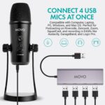 Movo USB Podcast Equipment Bundle for 4 – USB Interface with 4 UM700 Condenser Microphones – 4-Port Powered Hub for Streaming, Podcasting, Interviews - Image 3