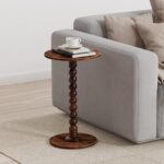 Drink Table, Drink Tables for Small Spaces, Modern Accent Nightstand with Solid Wood Leg for Living Room, Bedroom, Bathroom, Brown - Image 7