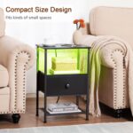Night Stand Set 2, LED Nightstand with Charging Station, End Tables Living Room with Fabric Drawer, Small Side Tables for Bedroom, Small Space, Black, HETS01BK - Image 9