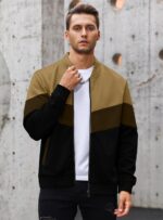 HYPESTFIT Mens Lightweight Jacket Casual Bomber Jacket Color Block Varsity Coat - Image 3