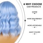 Light blue Short Bob Wigs with Bangs for Women Loose Wavy Hair Shoulder Length Wigs Synthetic Colorful Wigs for Cosplay Daily PartyUse(Light blue，12inch) - Image 5
