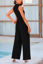 PRETTYGARDEN Womens Summer Jumpsuits Dressy Casual One Piece Outfits Sleeveless Mock Neck Wide Leg Pants Rompers with Pockets - Image 3