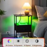 Night Stand Set 2, LED Nightstand with Charging Station, End Tables Living Room with Fabric Drawer, Small Side Tables for Bedroom, Small Space, Black, HETS01BK - Image 6