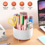 Desk Pencil Pen Holder, 5 Slots 360°Degree Rotating Pen Organizers for Desk, Desktop Storage Stationery Supplies Organizer, Cute Pencil Cup Pot for Office, School, Home, Art Supply, White - Image 3