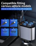 Retractable Car Charger, 4 in 1 Fast Charging Car Charger USB-C & USB-A Compatible with iPhone 16/15/14/13/12/11,Galaxy,Pixel - Image 6