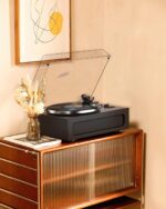 Vinyl Record Player All-in-1 LP Turntable Built-in Four Speakers HiFi Belt Drive System with Phono Preamp ATN-3600L MM Cartridge BT Wireless Aux-in RCA Line Out Auto Off Black Classic Edition - Image 9