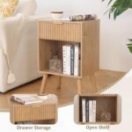 Night Stand with Drawer, Mid Century Nightstand with Storage, Modern Fluted Bedside Table Bedroom Living Room for Small Space, Office (Rustic Walnut) - Image 7