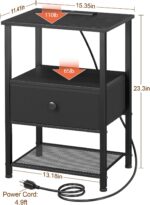 Night Stand Set 2, LED Nightstand with Charging Station, End Tables Living Room with Fabric Drawer, Small Side Tables for Bedroom, Small Space, Black, HETS01BK - Image 4