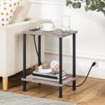 HOOBRO Side Table with Charging Station, Set of 2 End Tables with USB Port and Outlets, Nightstand with 2-Layer Storage Shelves for Small Spaces, Living Room, Bedroom, Greige and Black BG09UBZP201 - Image 6
