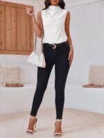 Cicy Bell Womens Mock Neck Satin Tank Tops Business Casual Work Ruched Blouses Summer Corporate Outfits - Image 6