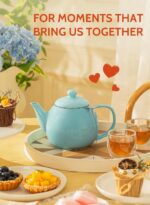 Sweese Teapot, Porcelain Tea Pot with Stainless Steel Infuser, Blooming & Loose Leaf Teapot - 27ounce, Turquoise - Image 7