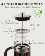 BAYKA French Press Coffee Maker 34 Ounce 1 Liter, Borosilicate Glass Stainless Steel Brewer, Large Portable Cold Brew Cafetera Teapot for Kitchen Travel Camping Coffee Bar Accessories, Dark Pewter - Image 5