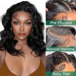 Douyin Bob Wig Human Hair 13x4 Frontal Lace Wig 14 Inch Body Wave 180% Density HD Lace Front Wigs Human Hair Pre Plucked Bob Wigs for Women (14 inch, Natural Black) - Image 3
