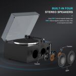Turntables All-in-1 Vinyl Record Players with 2 Tweeter & 2 Bass HiFi Stereo Speakers Belt Drive Phono Preamp ATN-3600L MM Cartridge BT Wireless Aux-in RCA Line Auto Off Colored Light Strip Pure Black - Image 6