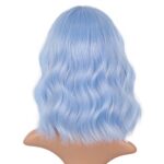 Light blue Short Bob Wigs with Bangs for Women Loose Wavy Hair Shoulder Length Wigs Synthetic Colorful Wigs for Cosplay Daily PartyUse(Light blue，12inch) - Image 4