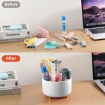 Desk Pencil Pen Holder, 5 Slots 360°Degree Rotating Pen Organizers for Desk, Desktop Storage Stationery Supplies Organizer, Cute Pencil Cup Pot for Office, School, Home, Art Supply, White - Image 5