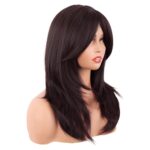 MapofBeauty 20 Inch/50 cm Long Layered With Bangs Straight Synthetic fiber Shoulder Length Hair for Daily Use or Party Wig (Dark Brown) - Image 3