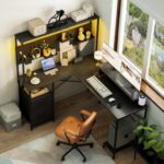 Yoobure L Shaped Gaming Desk with Pegboard, Reversible Computer Desk with LED Lights & Power Outlets, Drawers & Storage Shelves, Home Office Desks - Image 9