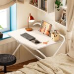 Huuger Folding Desk with 3-Level Adjustable Height and Tablet Slot, 24 Inch Foldable Computer Desk for Small Spaces, Space Saving, Writing Work Table for Home Office, Bedroom, Study, White - Image 4