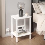 TUTOTAK End Table with Charging Station, Set of 2, Small Side Table with Outlets, Nightstand Bedside Table, 2-Tier Storage Shelf for Small Space, Living Room, Bedroom White TB01BW041 - Image 11