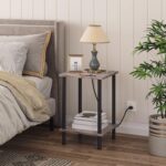 HOOBRO Side Table with Charging Station, Set of 2 End Tables with USB Port and Outlets, Nightstand with 2-Layer Storage Shelves for Small Spaces, Living Room, Bedroom, Greige and Black BG09UBZP201 - Image 3