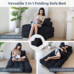 MAXYOYO Folding Sofa Bed, Convertible Sleeper Chair with Pillow Foldable Mattress with Back Support, Portable Fold Out Chair Bed Comfy Floor Sofa Lounge for Living Room Bedroom, Black, Single - Image 5
