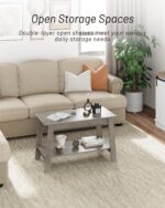 IDEALHOUSE 31.49" Industrial Coffee Table, Farmhouse Nightstand Set of 2-Tier Storage Side Tables with Rustic Wood Finish for Bedroom/Living Room, Narrow Space-Saving Design, Grey - Image 5