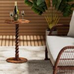 Drink Table, Drink Tables for Small Spaces, Modern Accent Nightstand with Solid Wood Leg for Living Room, Bedroom, Bathroom, Brown - Image 6