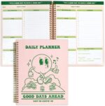 To Do List Cute Planner Undated Notebook, A4 Large Hardcover Spiral Schedule Retro Notebook, Aesthetic Daily for Students Girls Teens , Pink, Green (8.5x11) - Image 2