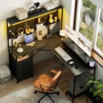 Yoobure L Shaped Gaming Desk with Pegboard, Reversible Computer Desk with LED Lights & Power Outlets, Drawers & Storage Shelves, Home Office Desks - Image 2