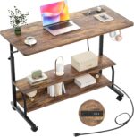 Armocity Height Adjustable Standing Desk with Power Outlets, 39" Manual Stand Up Desk with Storage Shelves Small Mobile Rolling Computer Desk Portable Laptop Table with Wheels for Home Office, Rustic - Image 2