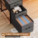 SEDETA Corner Computer Desk, Reversible U Shaped Office Desk with 3 Fabric Drawers and Power Outlet, Corner Gaming Desk with LED Lights, Storage Shelves, Grey - Image 8