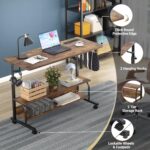 Armocity Height Adjustable Standing Desk with Power Outlets, 39" Manual Stand Up Desk with Storage Shelves Small Mobile Rolling Computer Desk Portable Laptop Table with Wheels for Home Office, Rustic - Image 6