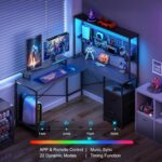 Yoobure L Shaped Gaming Desk with Pegboard, Reversible Computer Desk with LED Lights & Power Outlets, Drawers & Storage Shelves, Home Office Desks - Image 4