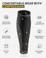 CAMBIVO 3 Pairs Calf Compression Sleeves for Men & Women – Footless Compression Socks for Shin Splints, Pain Relief, Varicose Veins – Leg Support for Running, Travel, Fitness, Nursing - Image 6