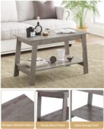 IDEALHOUSE 31.49" Industrial Coffee Table, Farmhouse Nightstand Set of 2-Tier Storage Side Tables with Rustic Wood Finish for Bedroom/Living Room, Narrow Space-Saving Design, Grey - Image 6