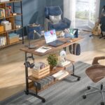Armocity Height Adjustable Standing Desk with Power Outlets, 39" Manual Stand Up Desk with Storage Shelves Small Mobile Rolling Computer Desk Portable Laptop Table with Wheels for Home Office, Rustic - Image 3