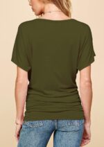 Made By Johnny Women's Casual Solid Short Sleeve Boat Neck/V Neck Dolman Top T Shirt with Side Shirring - Image 6