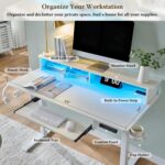 RedLemon 48Inch Gaming Desk, Electric Standing Desk with Height Adjustable, Power Outlets, LED Lights, Keyboard Tray, and Monitor Shelf, Stand Up Computer, White - Image 4