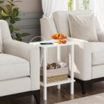 TUTOTAK End Table with Charging Station, Set of 2, Small Side Table with Outlets, Nightstand Bedside Table, 2-Tier Storage Shelf for Small Space, Living Room, Bedroom White TB01BW041 - Image 5