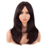 MapofBeauty 20 Inch/50 cm Long Layered With Bangs Straight Synthetic fiber Shoulder Length Hair for Daily Use or Party Wig (Dark Brown) - Image 2