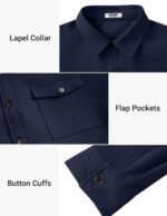COOFANDY Men's Casual Lightweight Shirt Jacket Work Shacket Jackets Military Button Down Overshirt With Flap Pockets - Image 6