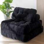 MAXYOYO Folding Sofa Bed, Convertible Sleeper Chair with Pillow Foldable Mattress with Back Support, Portable Fold Out Chair Bed Comfy Floor Sofa Lounge for Living Room Bedroom, Black, Single - Image 2