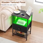 Night Stand Set 2, LED Nightstand with Charging Station, End Tables Living Room with Fabric Drawer, Small Side Tables for Bedroom, Small Space, Black, HETS01BK - Image 10