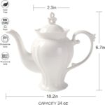 Fine Porcelain Ultra White English Teapot, Coffee Pot, Victoria Style, Light Weight, 37 Oz - Image 7