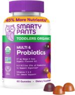 SmartyPants Organic Toddler Multivitamin Gummies: Probiotics, Omega 3 (ALA), Vitamin D3, C, Vitamin B12, B6, A, K & Zinc, Beta Carotene, Gluten Free, Three Fruit Flavors, 60 Count (30 Day Supply) - Image 2