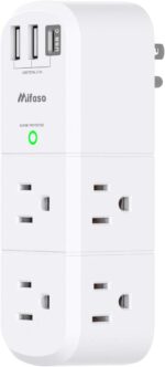Outlet Extender with Rotating Plug, Mifaso Surge Protector 6 AC Multi Plug Wall Outlets and 3 USB Ports, 1800 Joules, 3-Sided Swivel Power Strip Spaced Splitter for Home, Travel, Dorm Room Essentials - Image 2