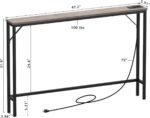 Tohomeor 5.9" Skinny Behind Sofa Console Table with Charging Station 47.2" Narrow Long Behind Couch Table with Power Outlets USB Ports Thin Entry Table for Entryway Living Room Hallway Retro Grey - Image 4