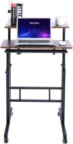 AIZ Mobile Standing Desk, Adjustable Computer Desk Rolling Laptop Cart on Wheels Home Office Computer Workstation, Portable Laptop Stand for Small Spaces Tall Table for Standing or Sitting, by - Image 7